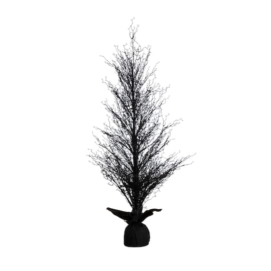 5ft. Pre-Lit LED Halloween Black Twig Artificial Fall Tree in Burlap Planter